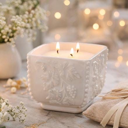 Lavender Vanilla Soy Candle in Vintage Milk Glass - Elegant Wedding Gift