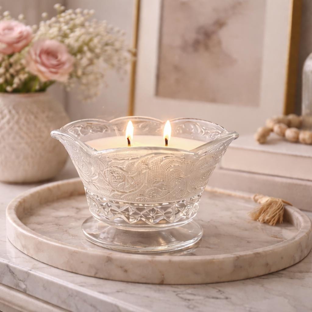 Hand Poured Candle in Vintage Pressed Glass Bowl, Going Away Gift for CoWorker