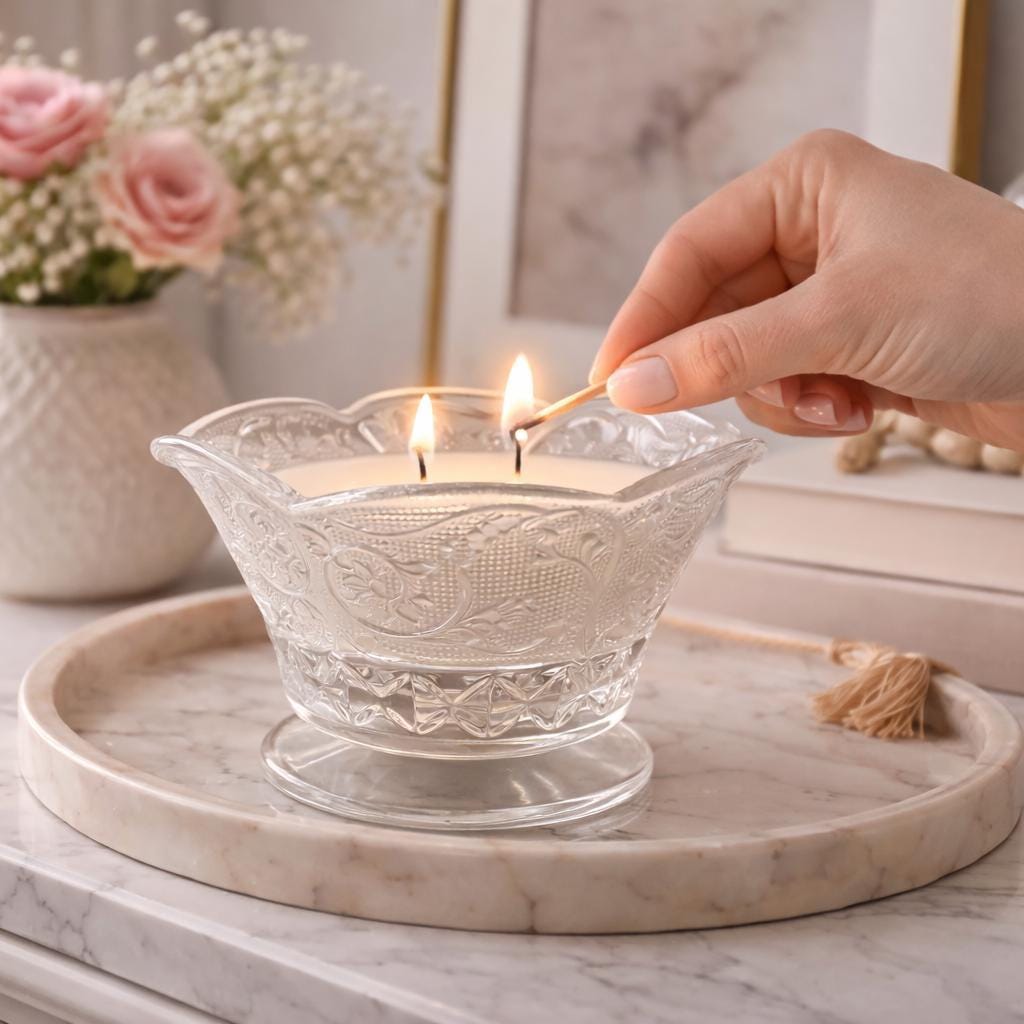 Hand Poured Candle in Vintage Pressed Glass Bowl, Going Away Gift for CoWorker