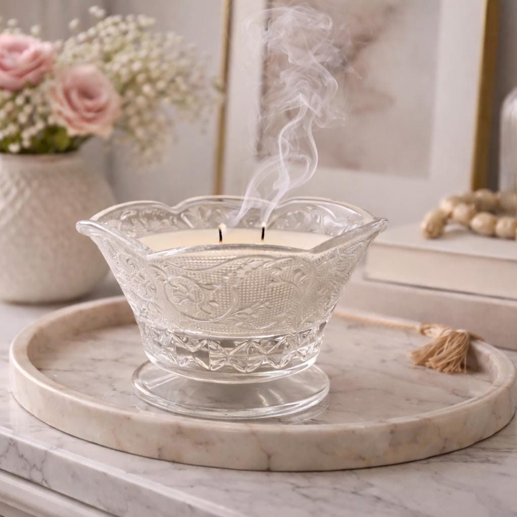 Hand Poured Candle in Vintage Pressed Glass Bowl, Going Away Gift for CoWorker