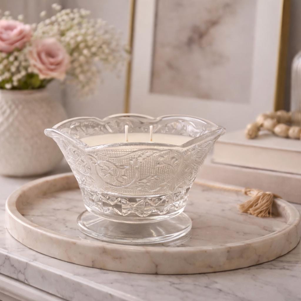 Hand Poured Candle in Vintage Pressed Glass Bowl, Going Away Gift for CoWorker