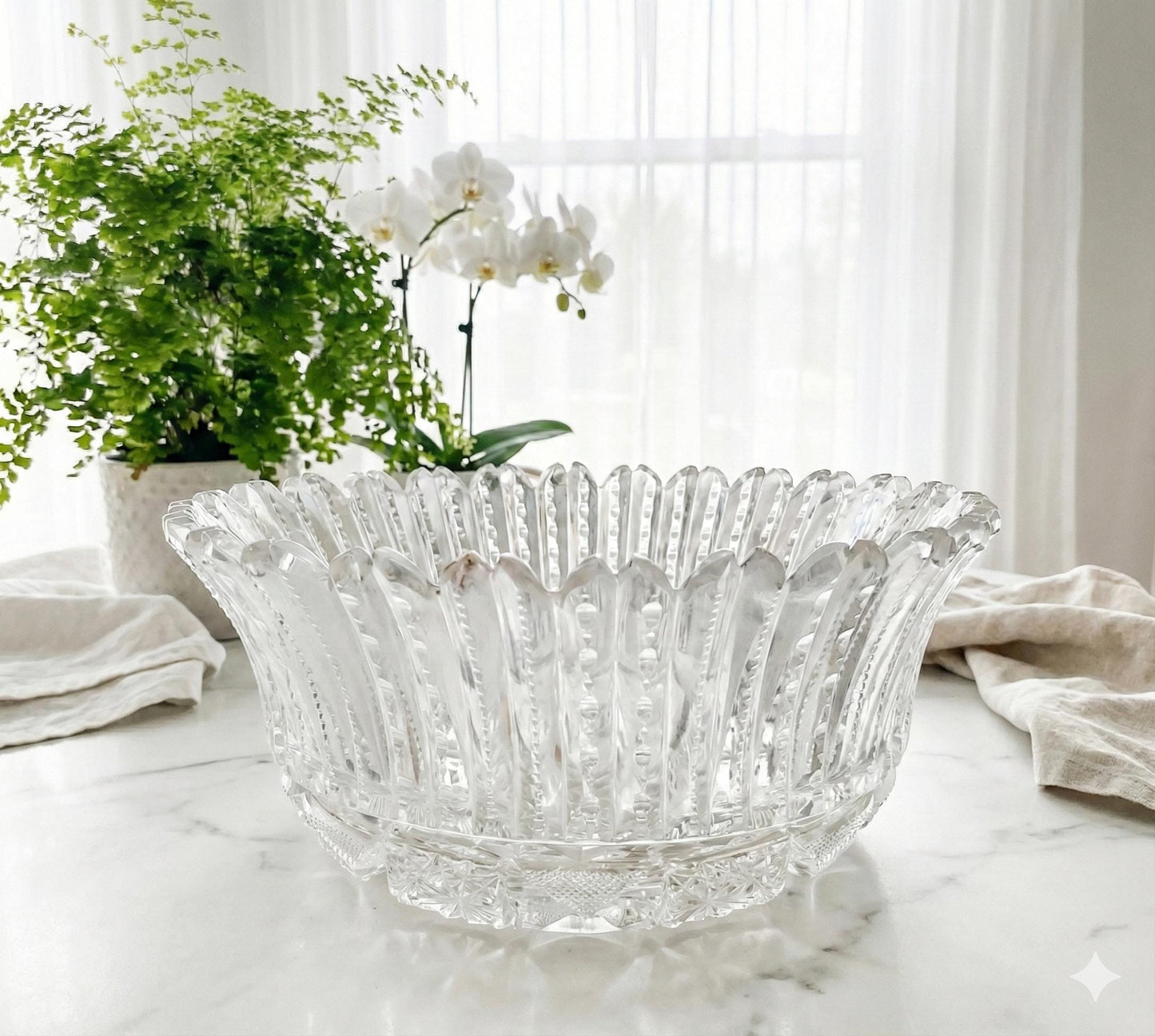 Antique ABP Cut Crystal Bowl: Hobstar Design, Art Deco