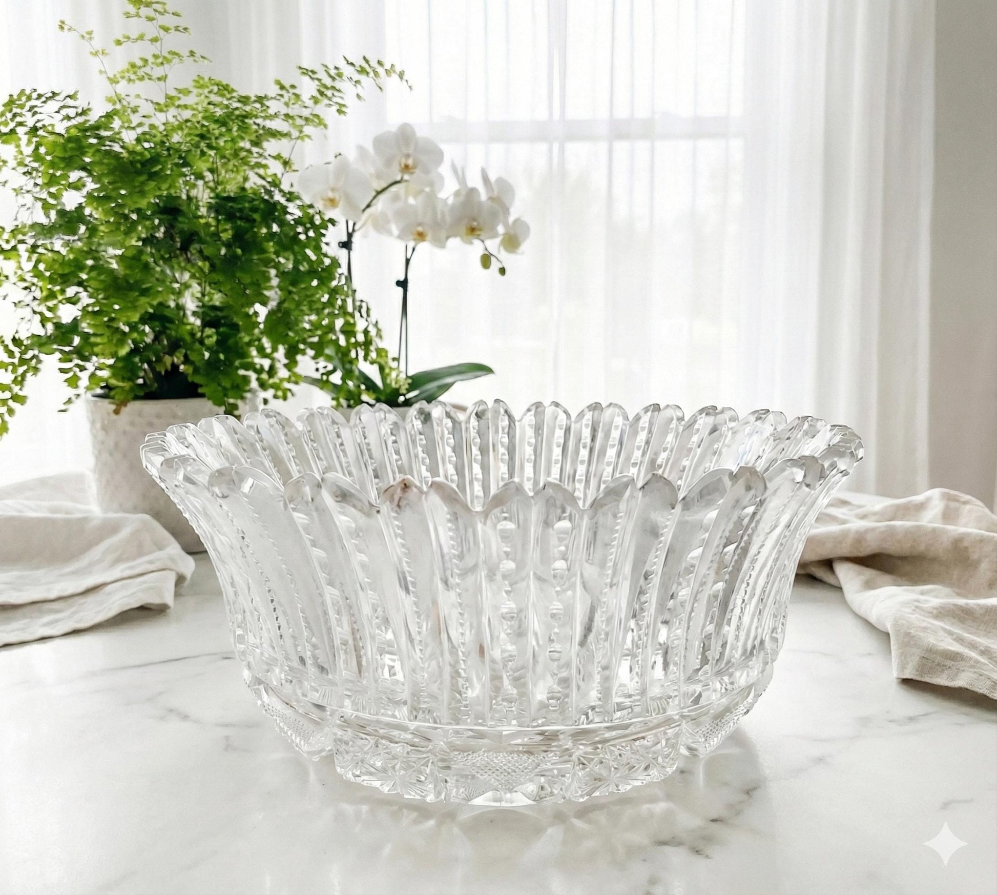 Antique ABP Cut Crystal Bowl: Hobstar Design, Art Deco