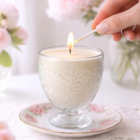 Soy Candle in Vintage Avon Glass Candy Dish, Shabby Chic Decor