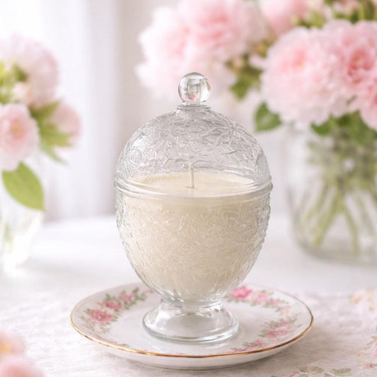 Soy Candle in Vintage Avon Glass Candy Dish, Shabby Chic Decor