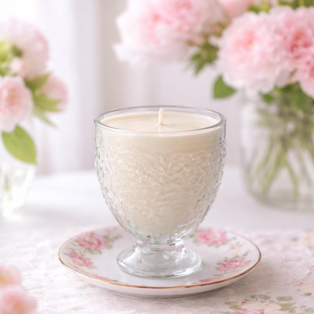 Soy Candle in Vintage Avon Glass Candy Dish, Shabby Chic Decor