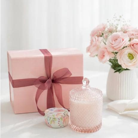 Holiday Candle Gift Set – Pink Vintage-Inspired Jar + Mini Floral Tin