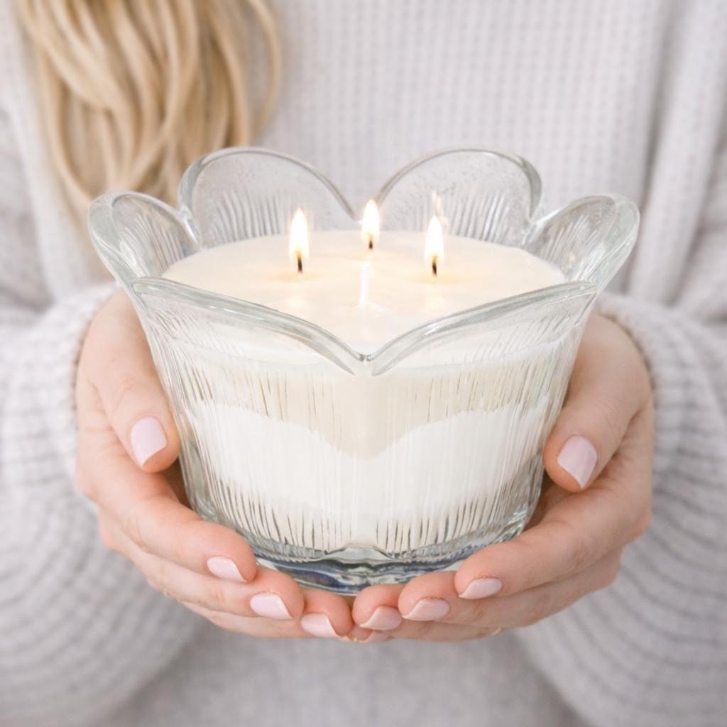 Vintage Moonflower Candle in Tulip-Shaped Glass Bowl