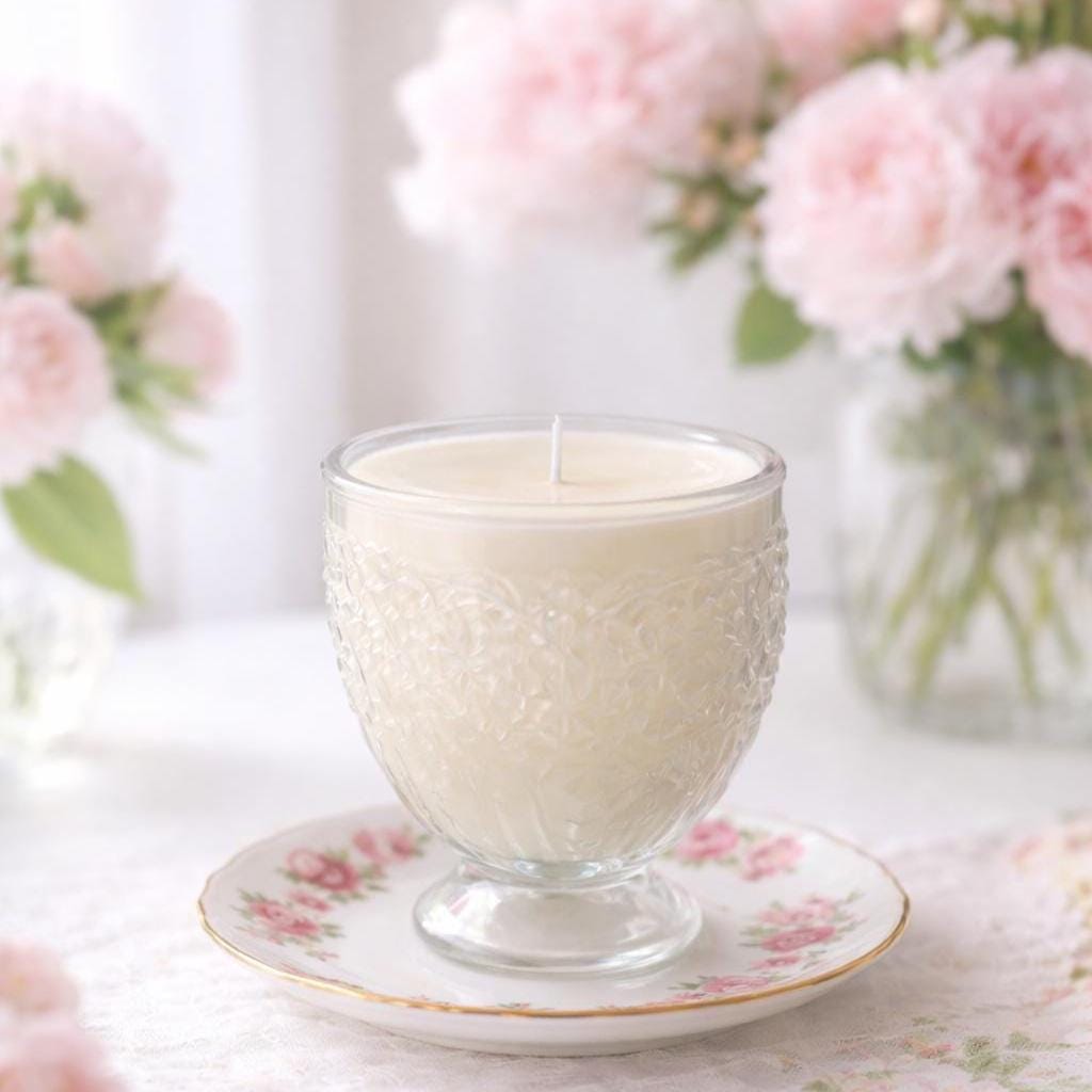 Soy Candle in Vintage Avon Glass Candy Dish, Shabby Chic Decor