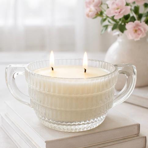 Vintage Hazel Atlas Sugar Dish Scented Candle, Grapefruit and Mint