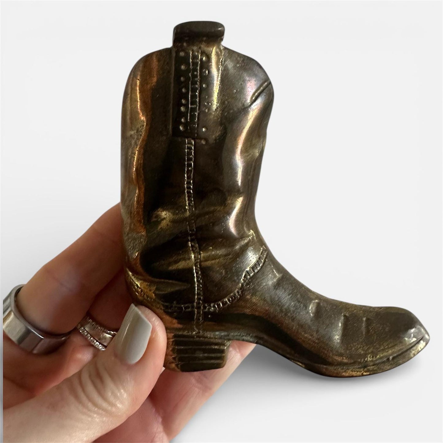 Vintage Brass Cowboy Boot Figurine, Western Paperweight