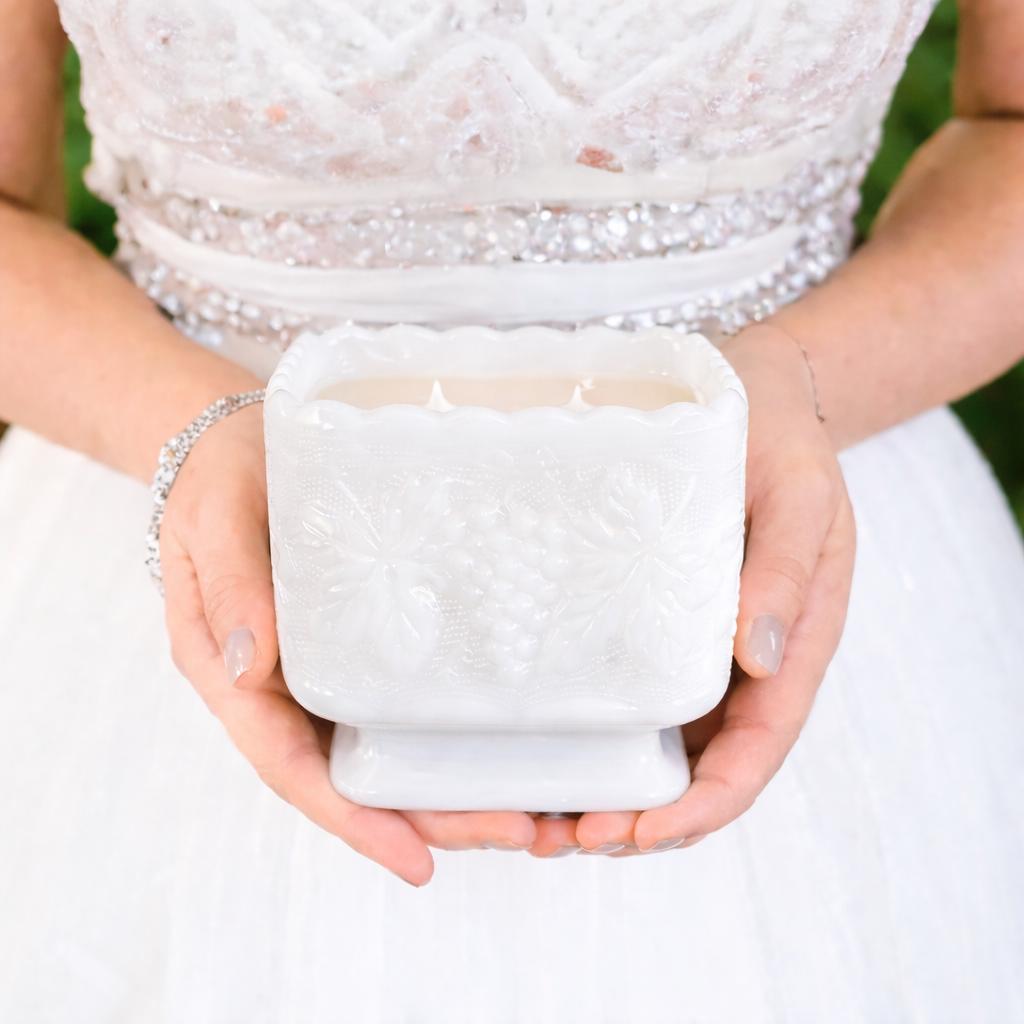 Custom Scented Hand-Poured Vintage Milk Glass Candle