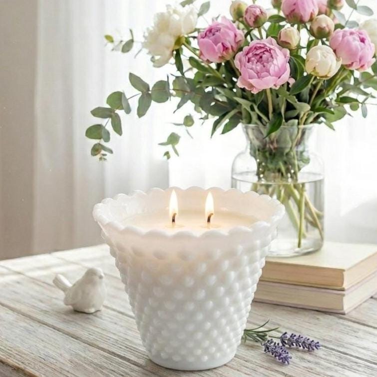 Vintage Fenton Milk Glass Candle, Housewarming Gift for Her