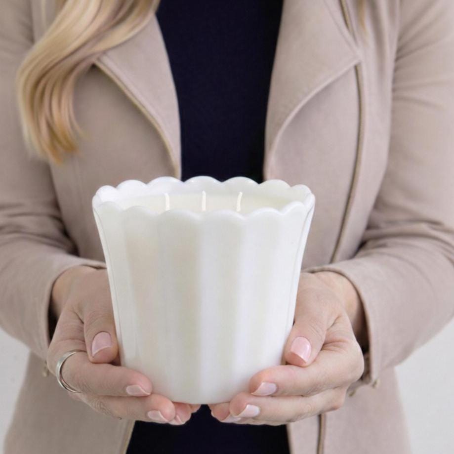 Scented Soy Candle in Vintage Milk Glass Planter