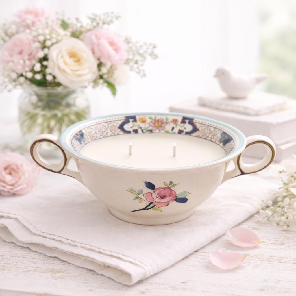 Vintage Floral China Candle, Cottagecore Spring Decor