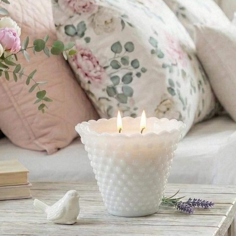 Vintage Fenton Milk Glass Candle, Housewarming Gift for Her