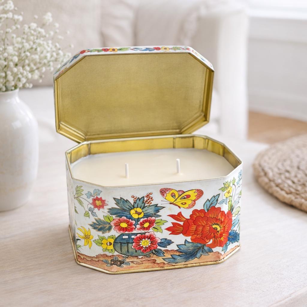 Spring Scented Candle in Vintage Tin, Victorian Home Decor