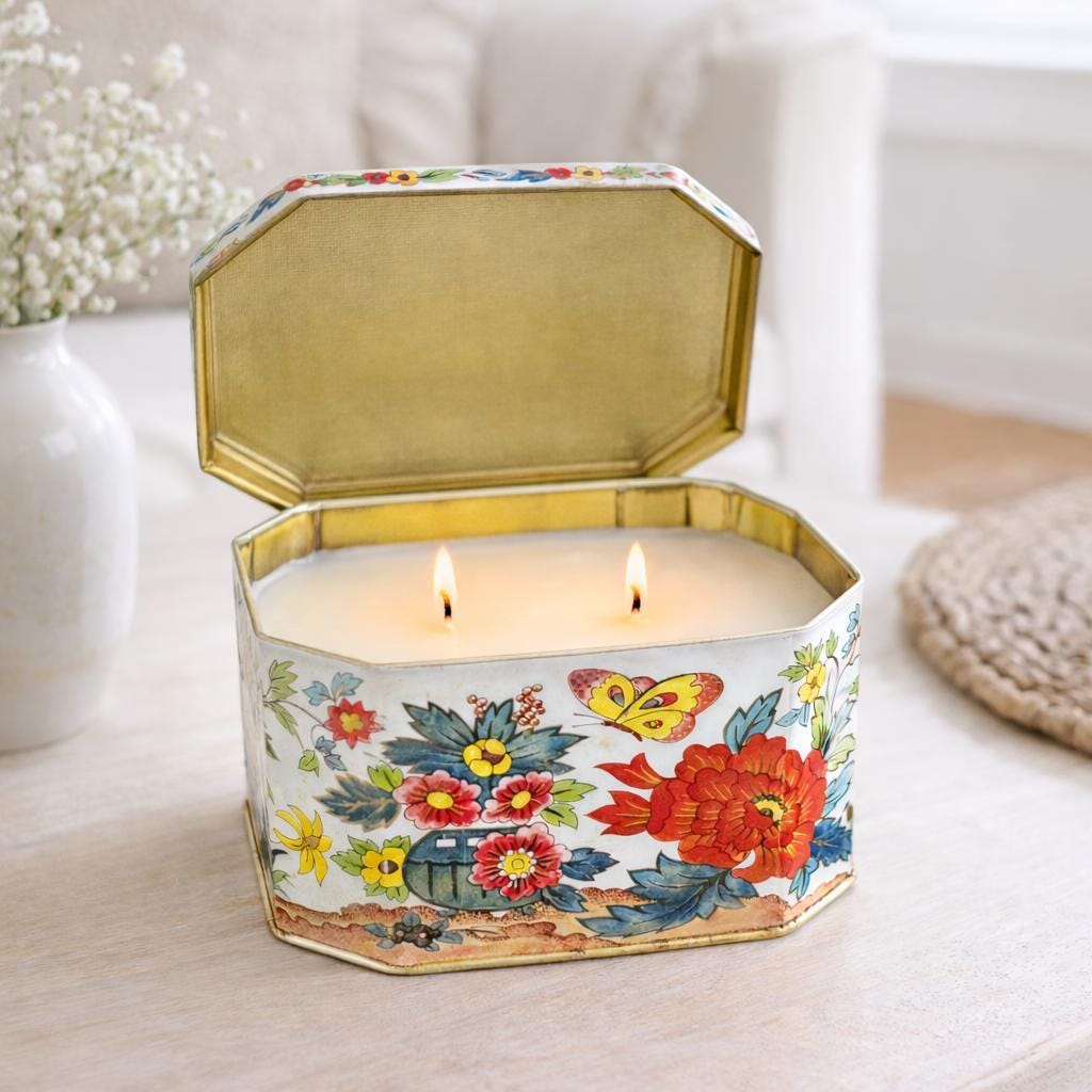 Spring Scented Candle in Vintage Tin, Victorian Home Decor