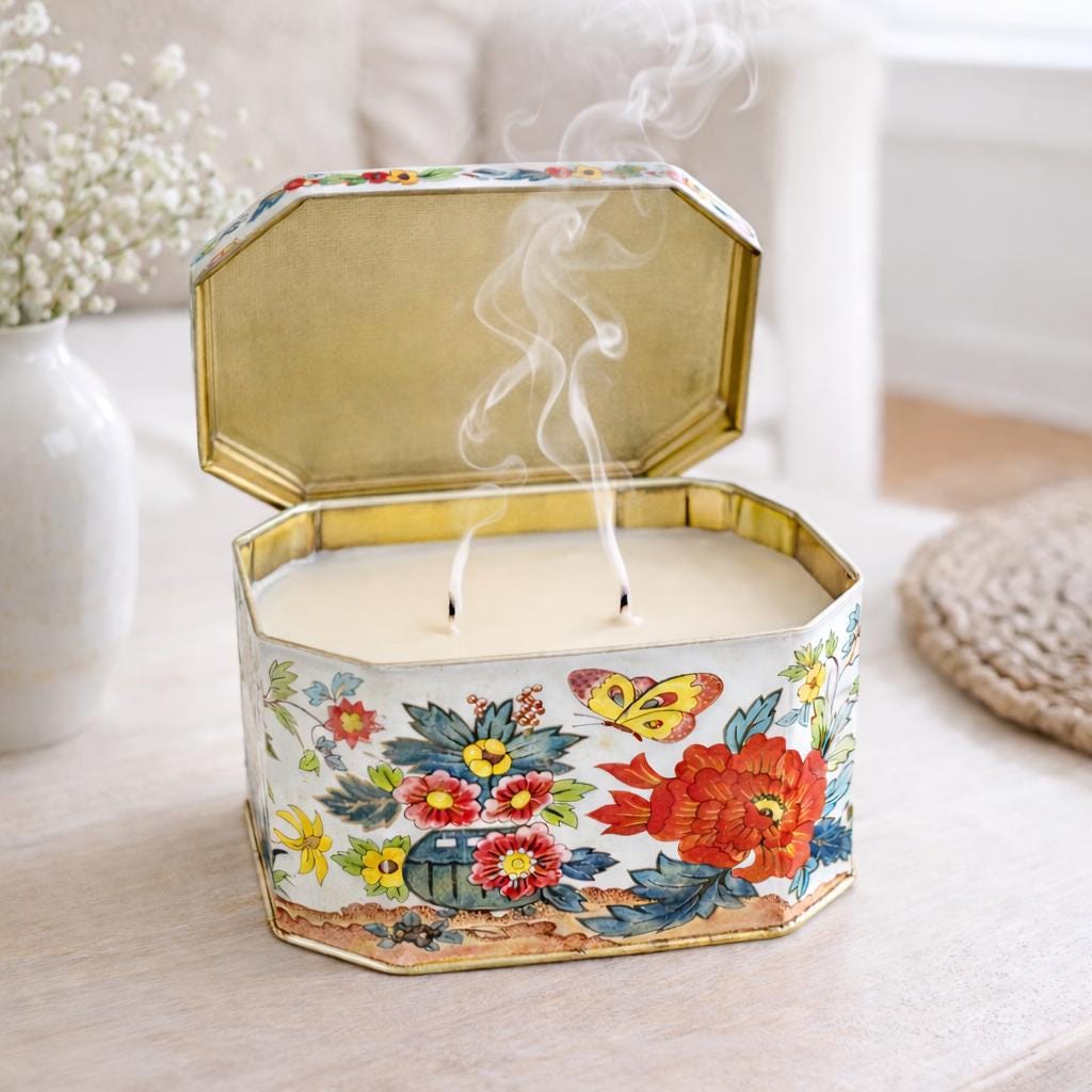 Spring Scented Candle in Vintage Tin, Victorian Home Decor