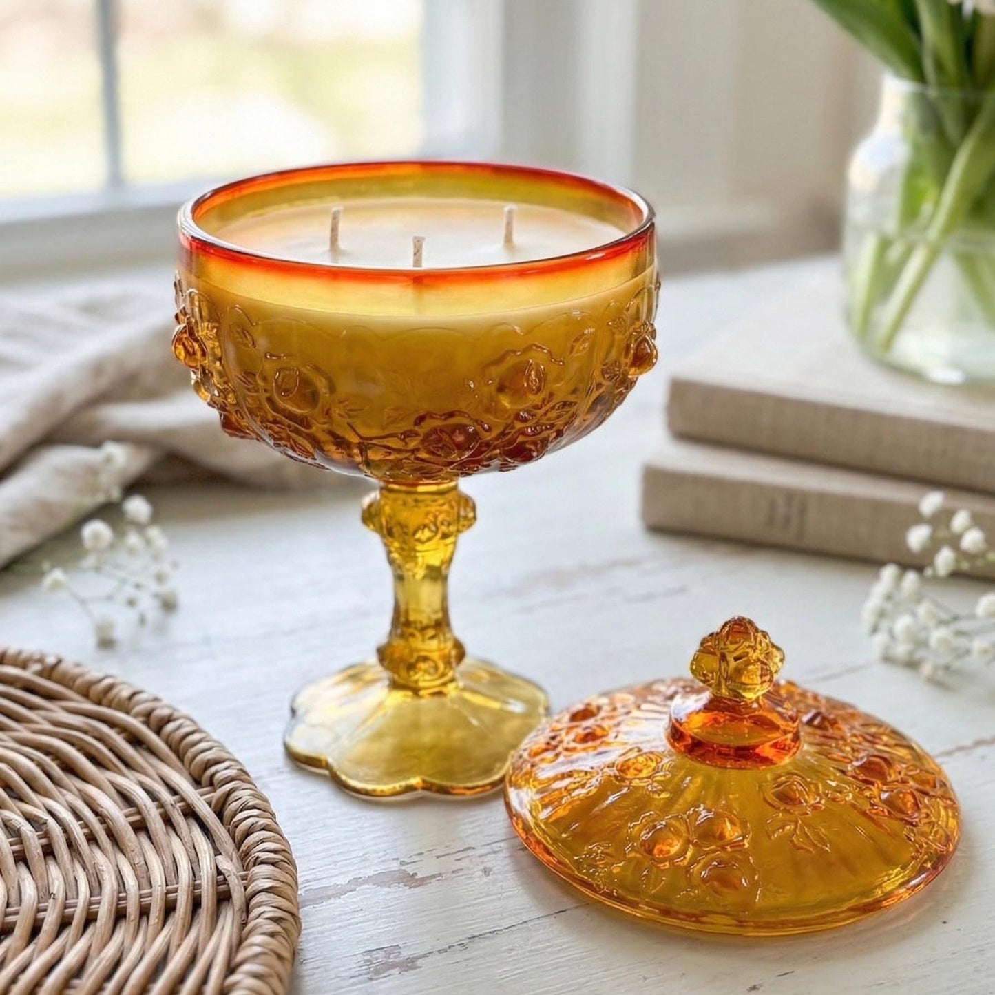 Hand Poured Candle in Vintage Fenton Compote, Going Away Gift for CoWorker