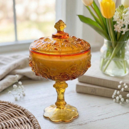 Hand Poured Candle in Vintage Fenton Compote, Going Away Gift for CoWorker