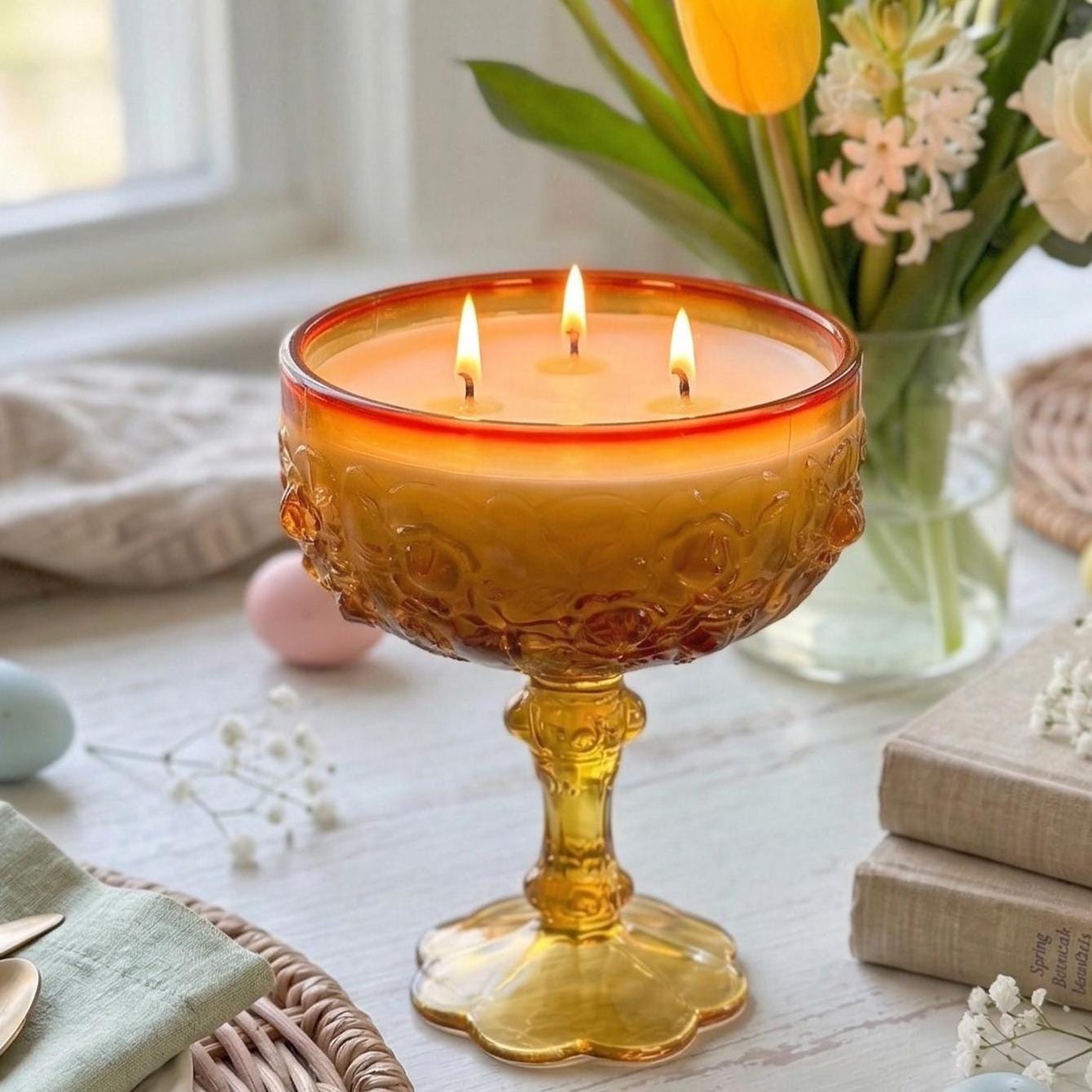 Hand Poured Candle in Vintage Fenton Compote, Going Away Gift for CoWorker