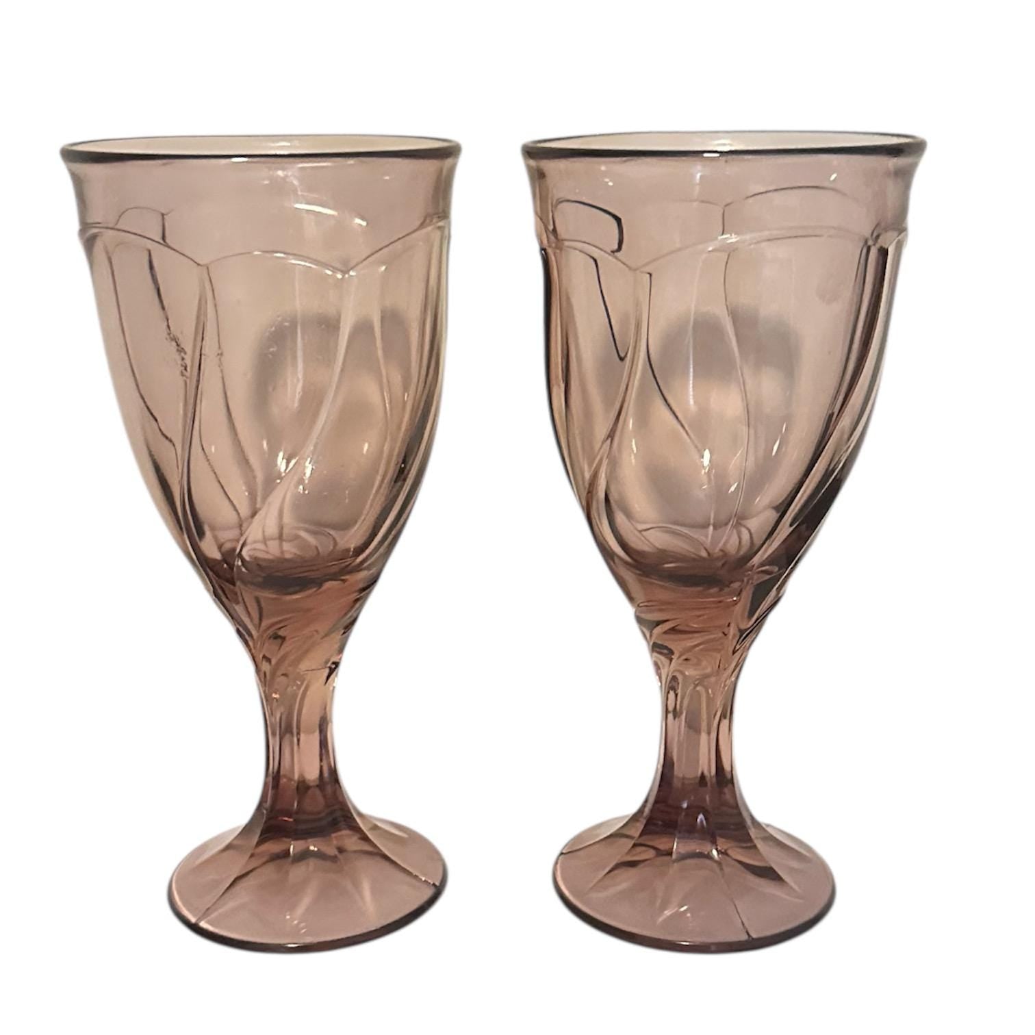 Noritake Sweet Swirl Amethyst Wine Glasses, Set of 2, Pressed Glass