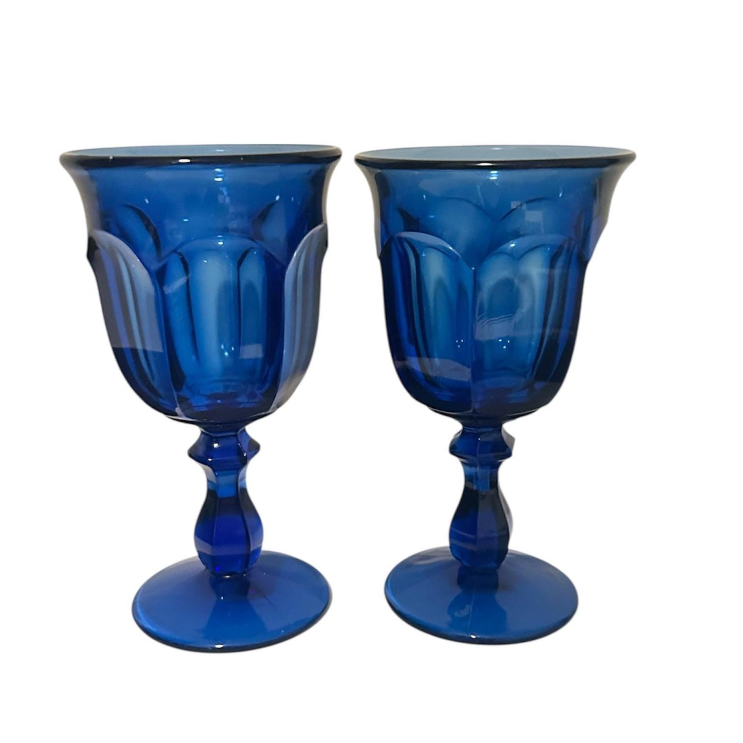 mperial Glass Old Williamsburg Cobalt Blue Goblets, Set of 2, Vintage 1970s Water Glasses