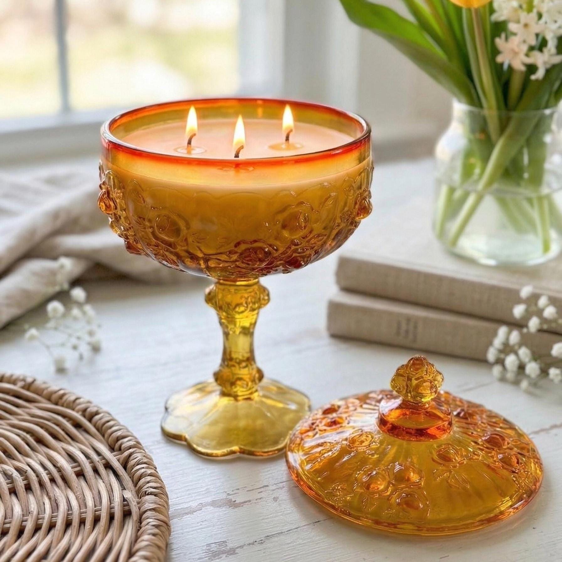 Hand Poured Candle in Vintage Fenton Compote, Going Away Gift for CoWorker