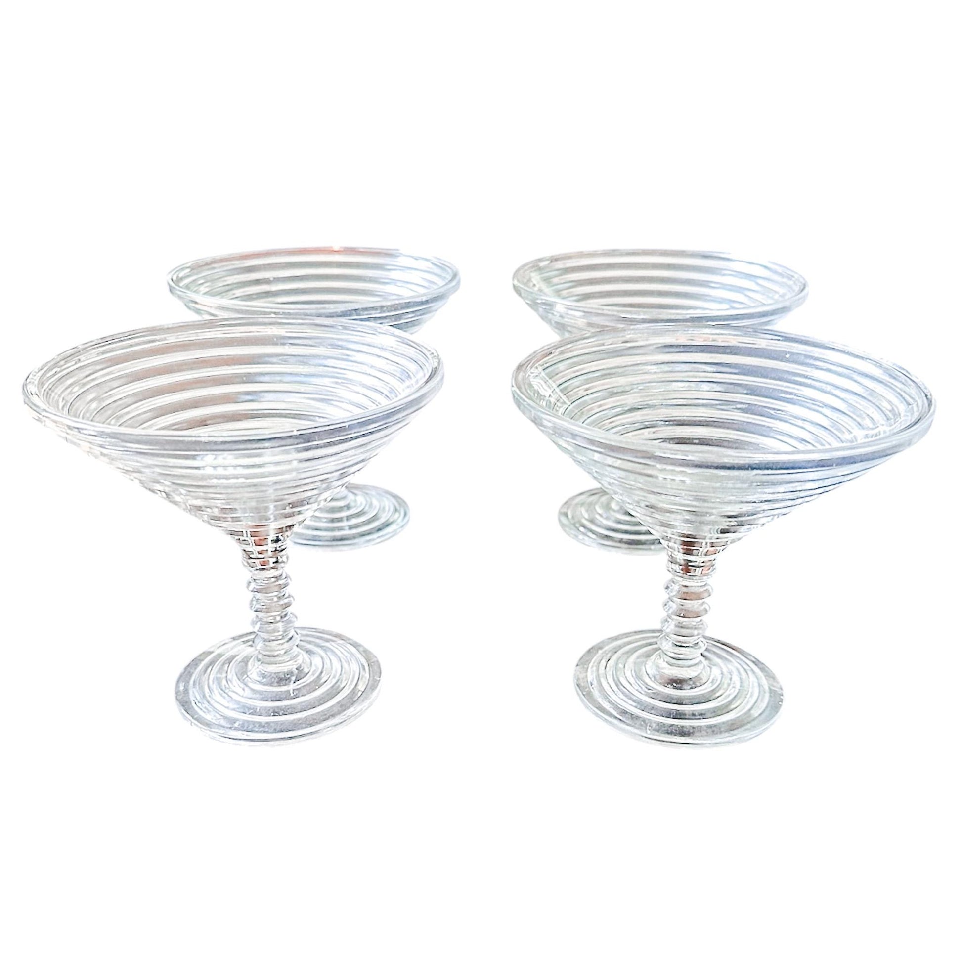 Anchor Hocking Manhattan Clear Glass Compotes, Set of 4, Depression Glass Dessert Dishes, Bar Cart Decor