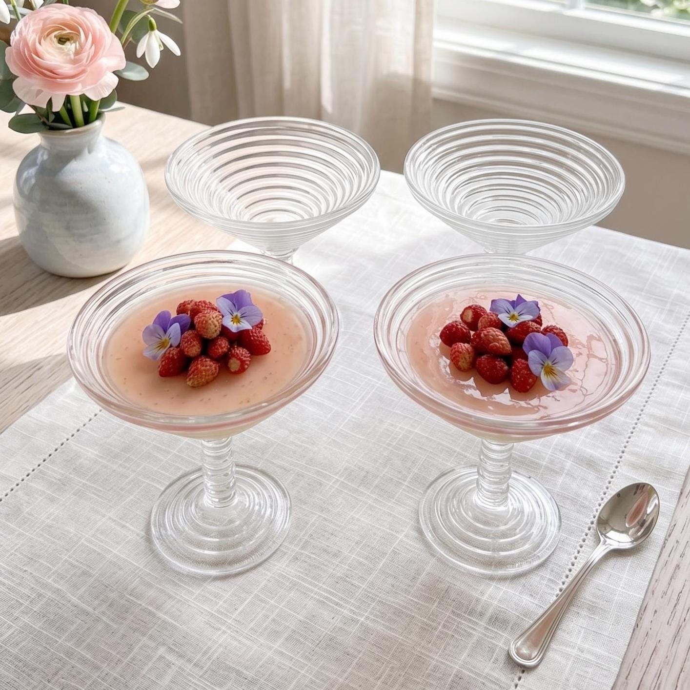Anchor Hocking Manhattan Clear Glass Compotes, Set of 4, Depression Glass Dessert Dishes, Bar Cart Decor