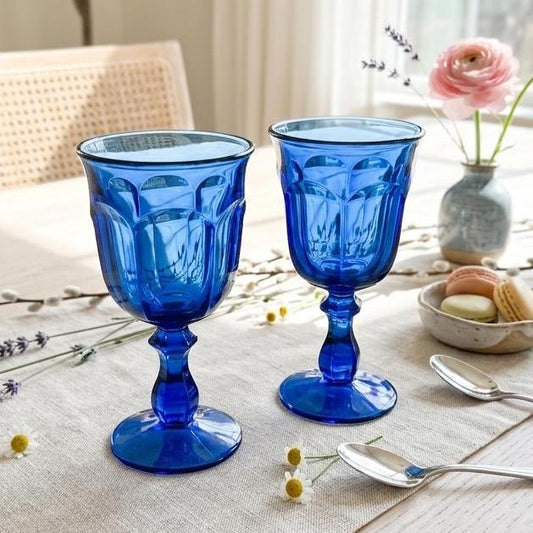 mperial Glass Old Williamsburg Cobalt Blue Goblets, Set of 2, Vintage 1970s Water Glasses