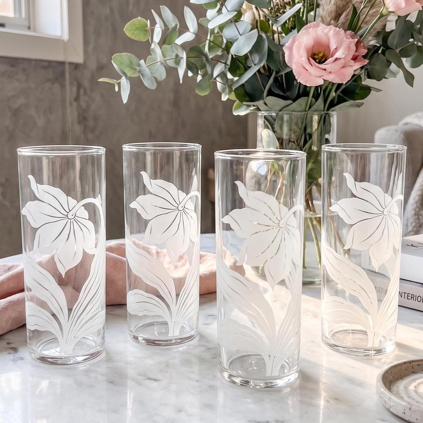 Mid-Century Highball Tom Collins Tumblers, Set of Four, Summer Entertaining