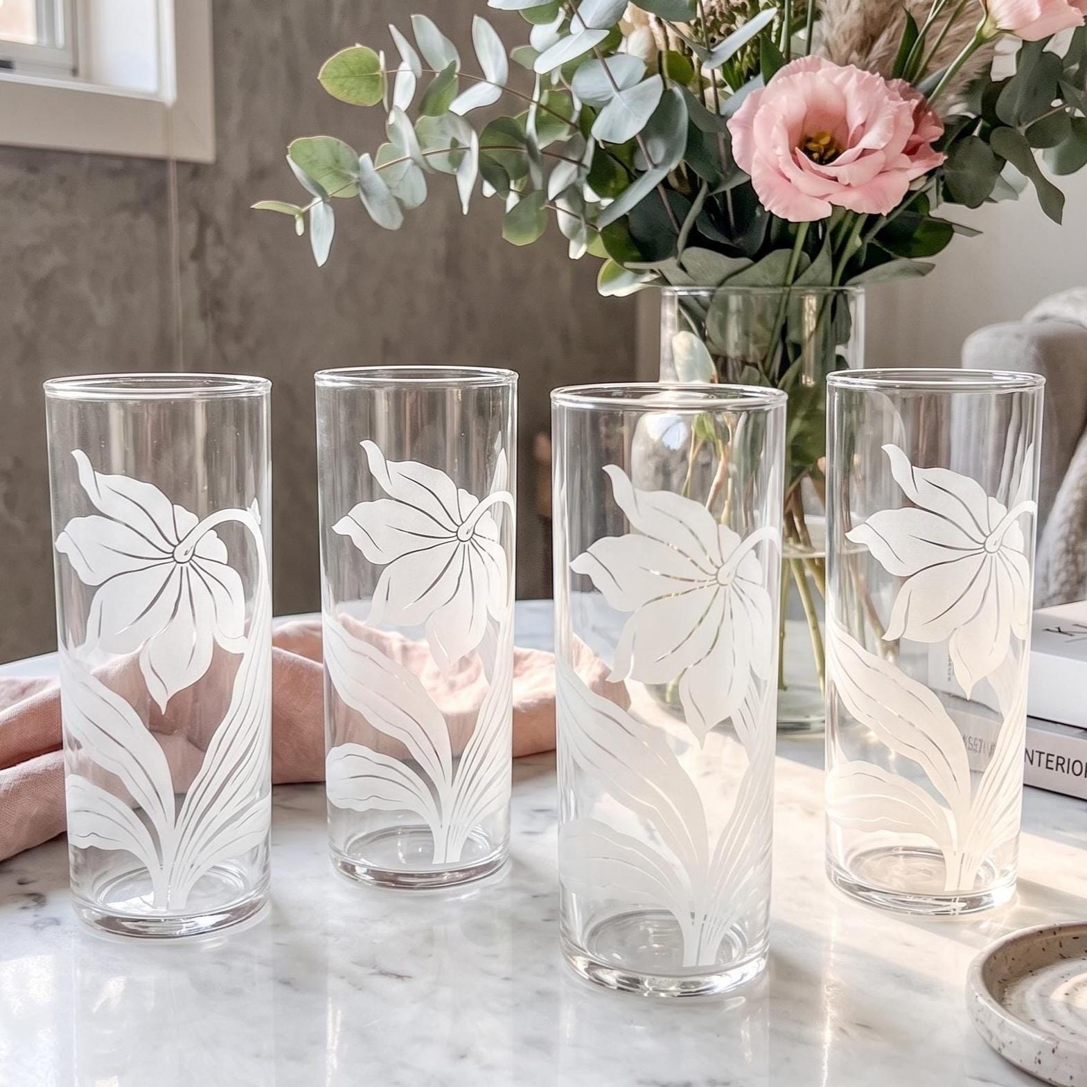 Mid-Century Highball Tom Collins Tumblers, Set of Four, Summer Entertaining