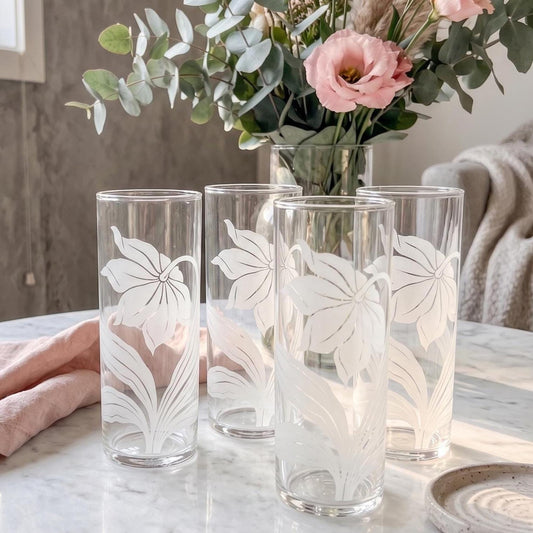 Mid-Century Highball Tom Collins Tumblers, Set of Four, Summer Entertaining