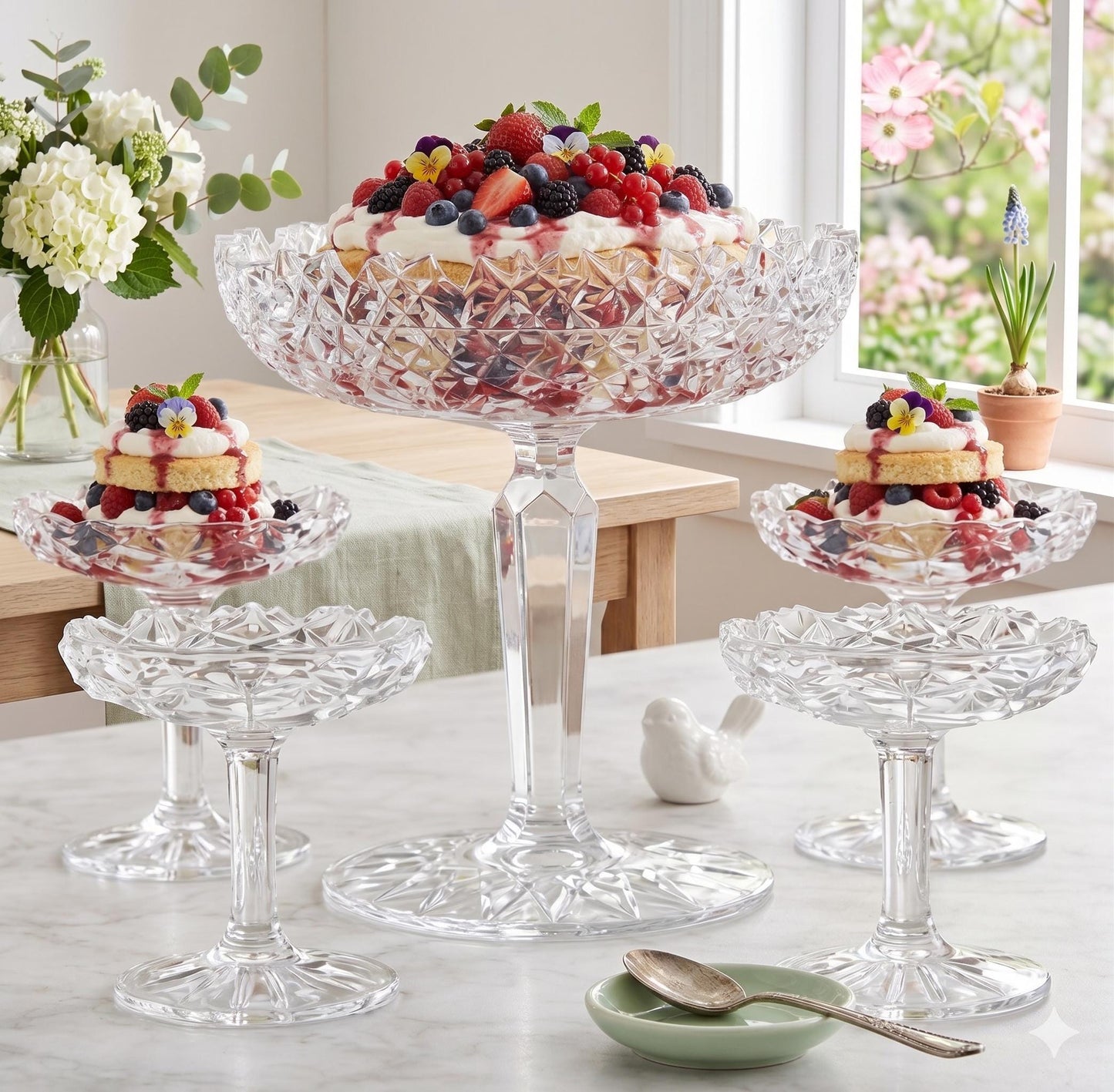Vintage American Brilliant Period Cut Glass Compote Set, Elegant Wedding Decor & Heirloom Gift