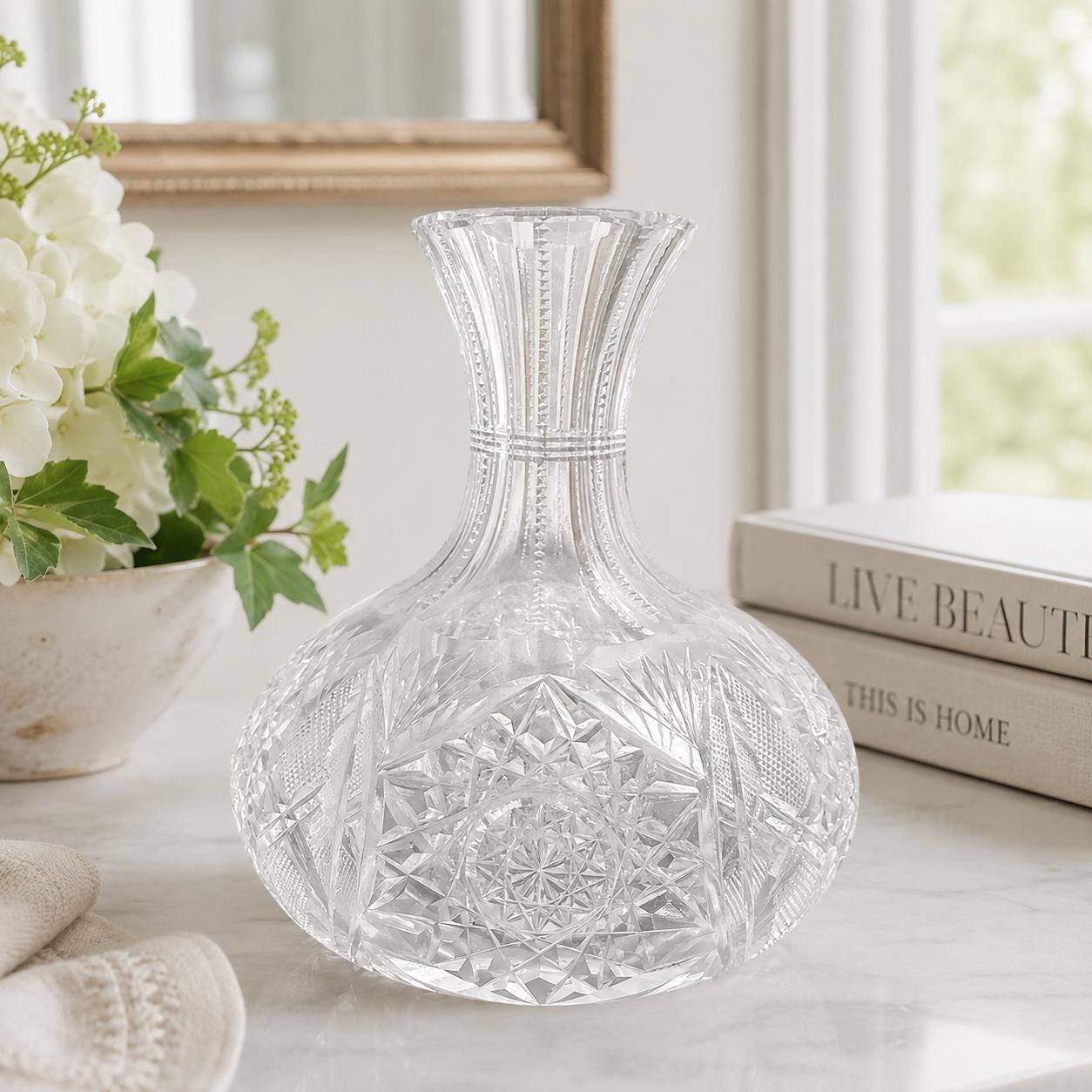 Antique American Cut Glass Wine Decanter, Romantic Crystal Water Carafe