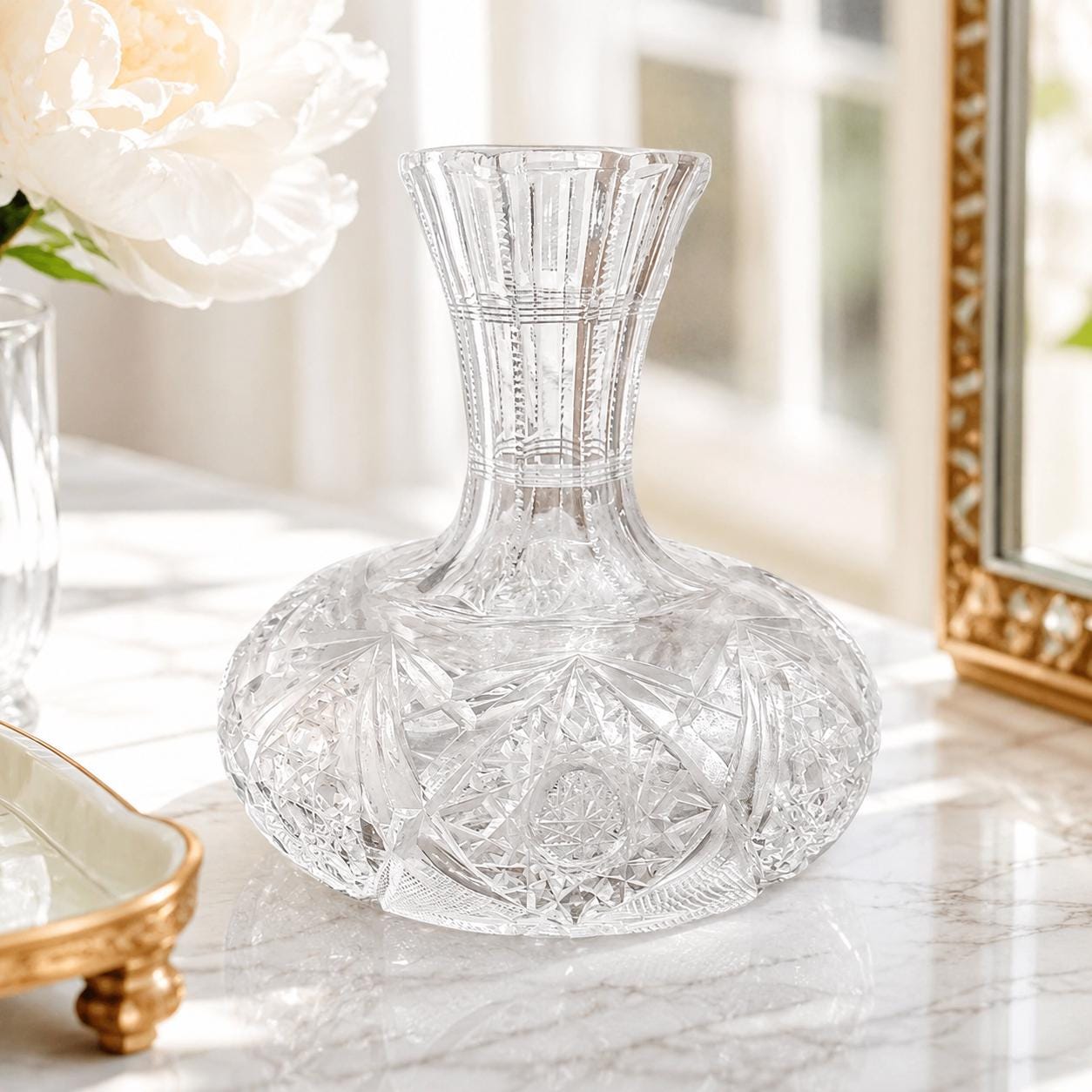 Antique American Cut Glass Wine Decanter, Wedding Gift for Couple