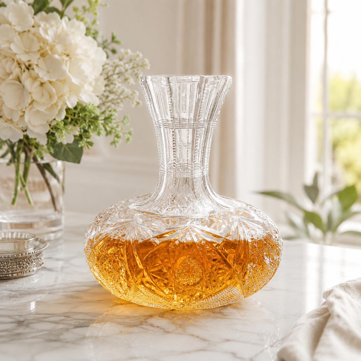 Antique American Cut Glass Wine Decanter, Wedding Gift for Couple