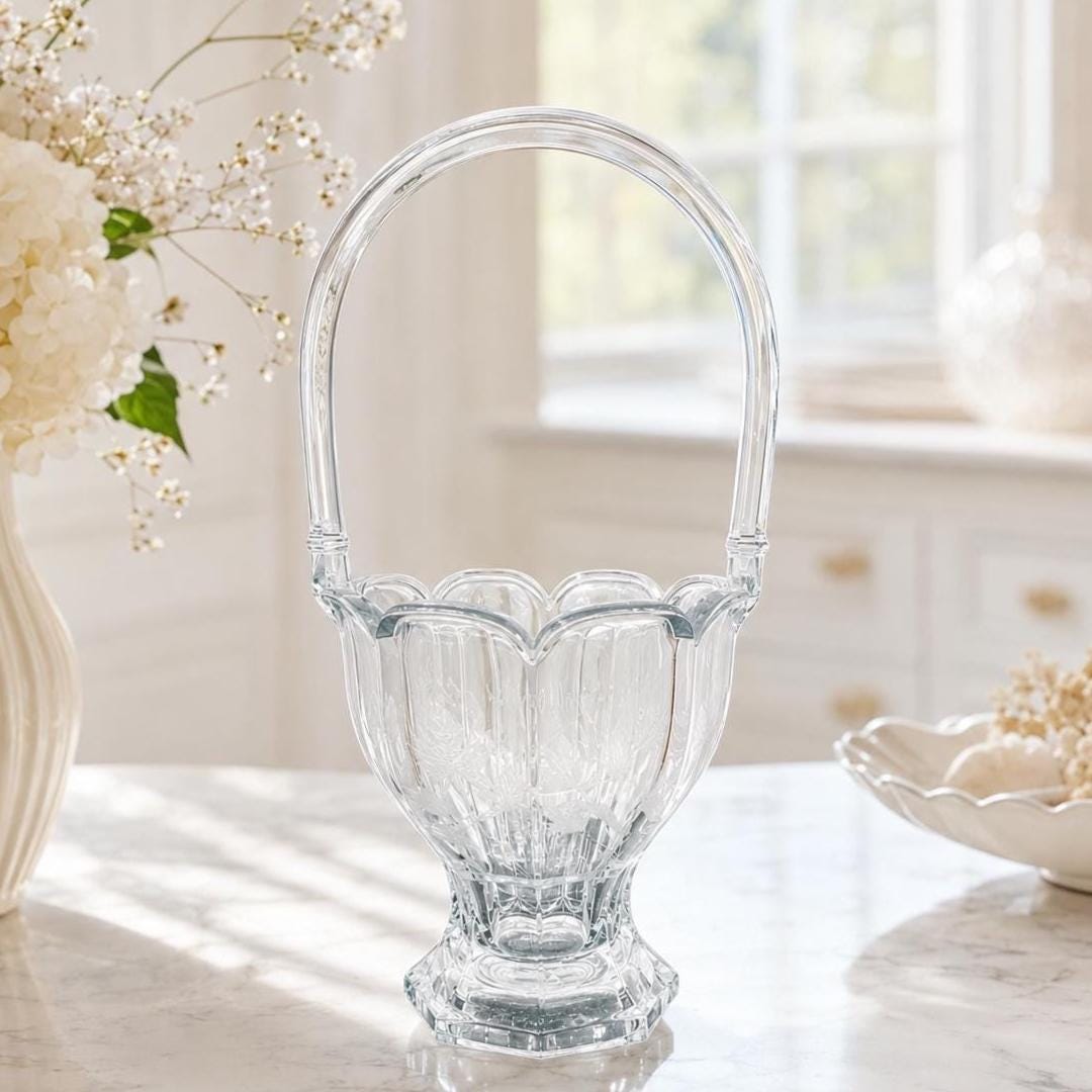 Vintage Heisey Crystal Bridal Basket: 1920s Etched Flower Design