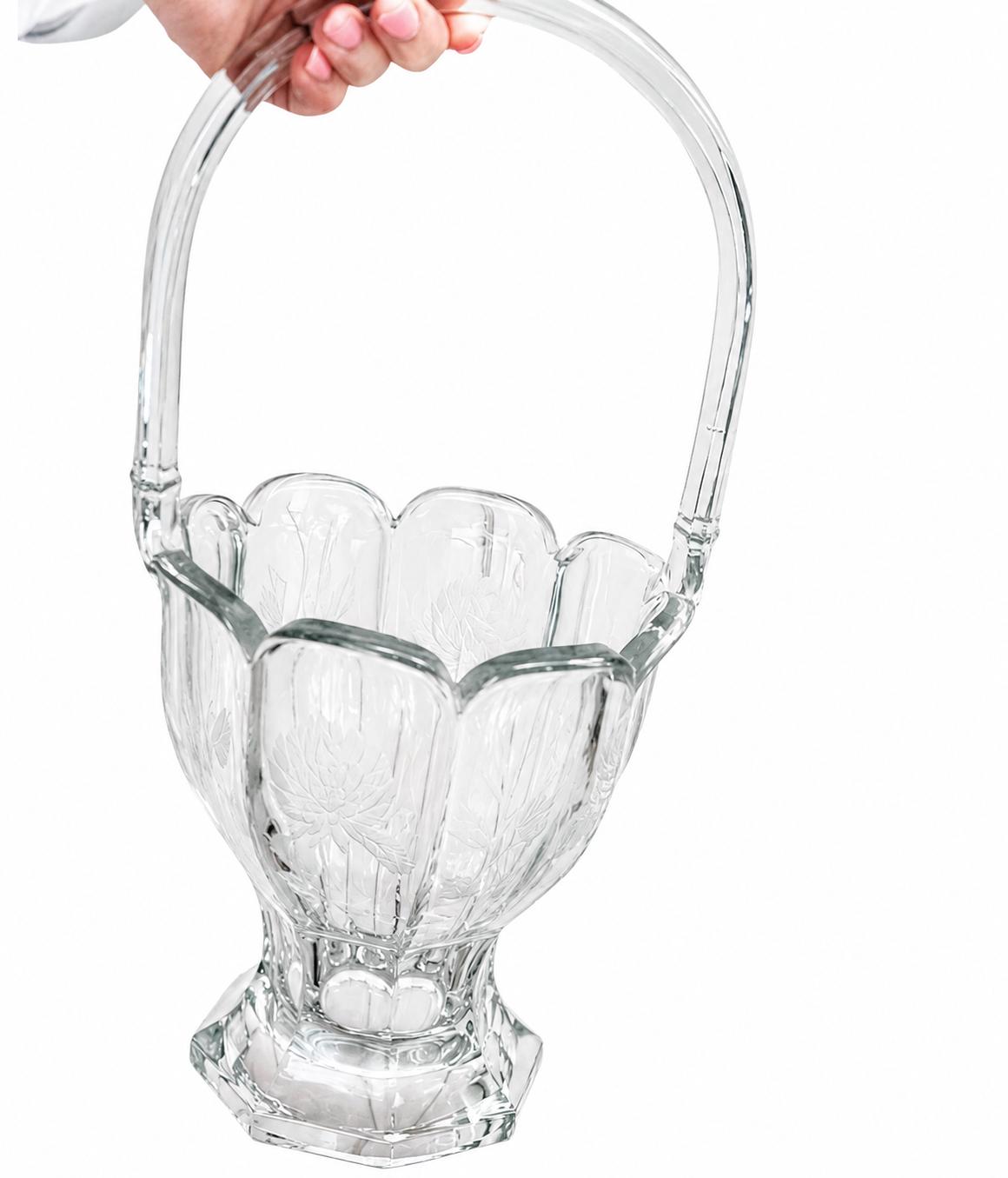 Vintage Heisey Crystal Bridal Basket: 1920s Etched Flower Design