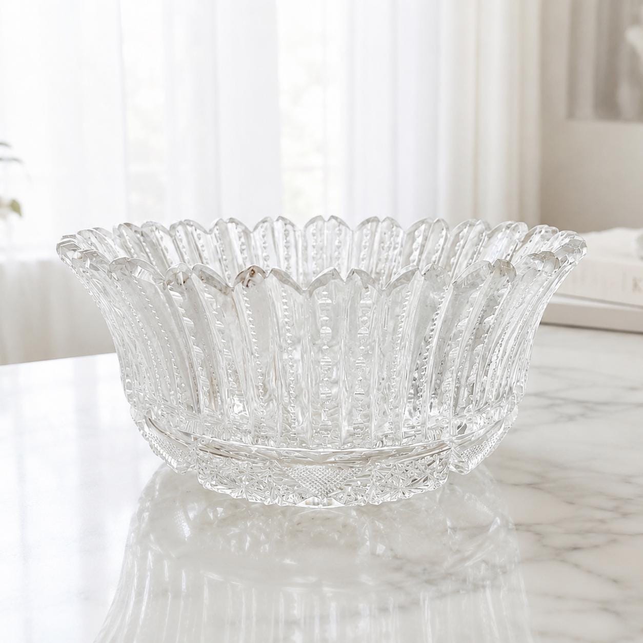 Antique ABP Cut Crystal Bowl: Hobstar Design, Art Deco