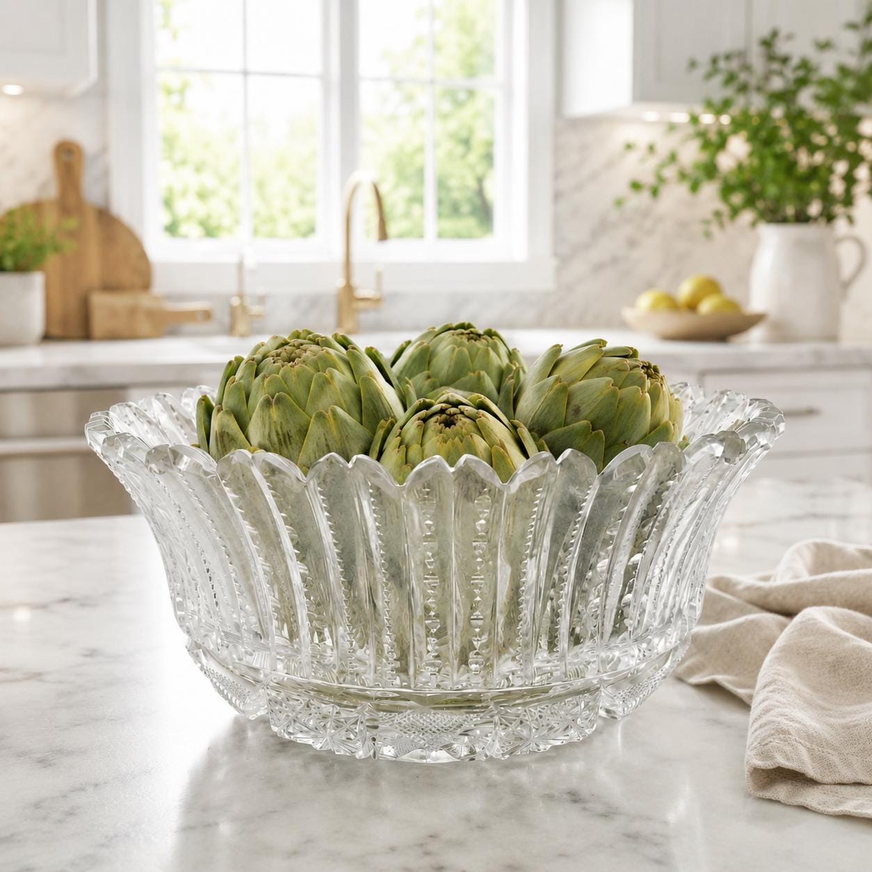 Antique ABP Cut Crystal Bowl: Hobstar Design, Art Deco