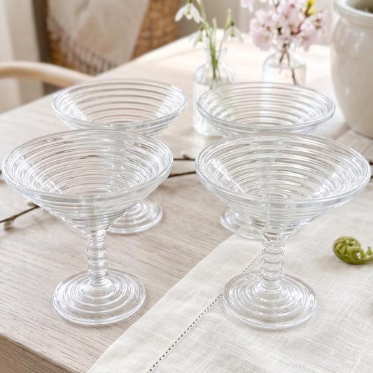 Anchor Hocking Manhattan Clear Glass Compotes, Set of 4, Depression Glass Dessert Dishes, Bar Cart Decor