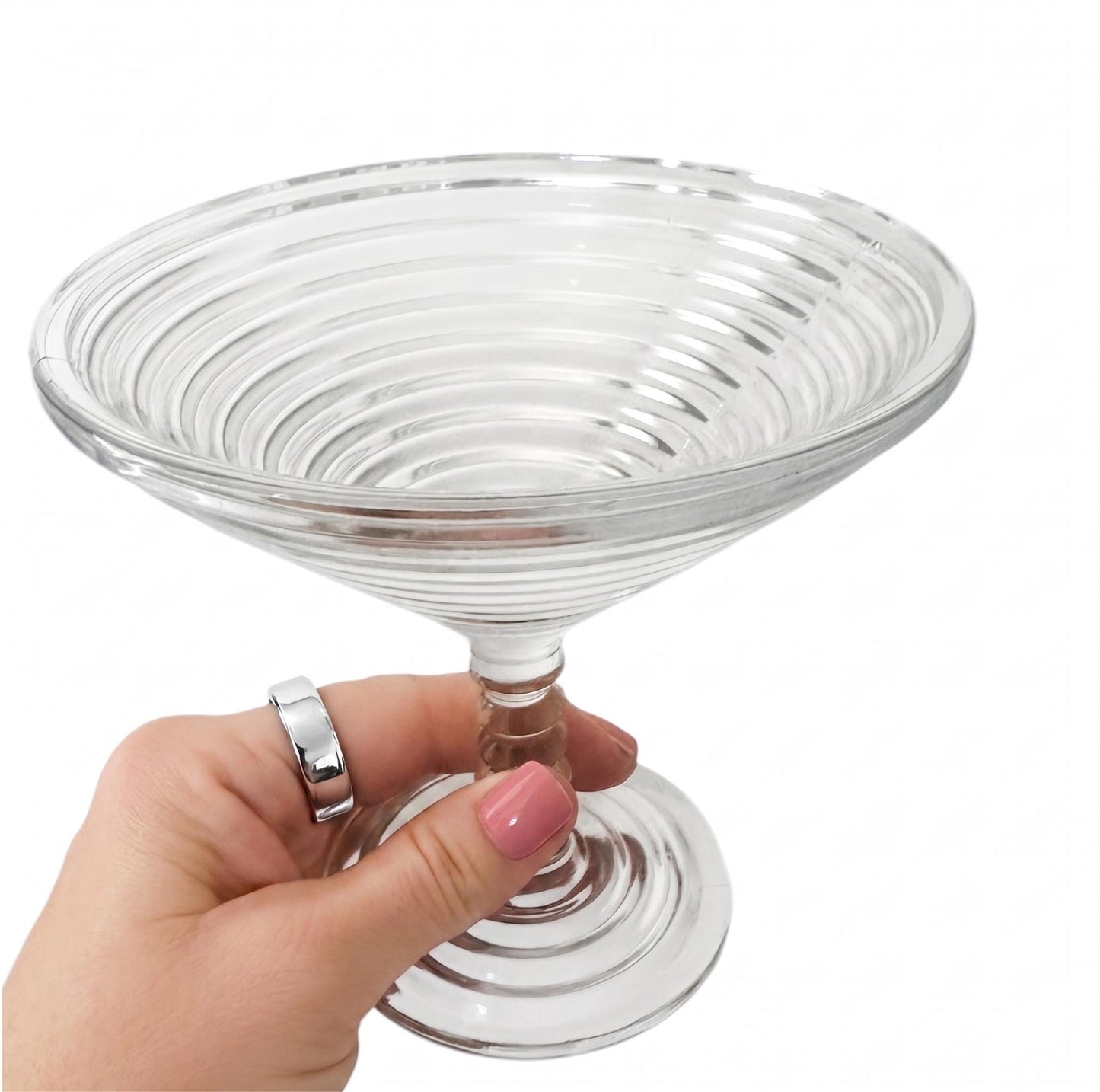 Anchor Hocking Manhattan Clear Glass Compotes, Set of 4, Depression Glass Dessert Dishes, Bar Cart Decor