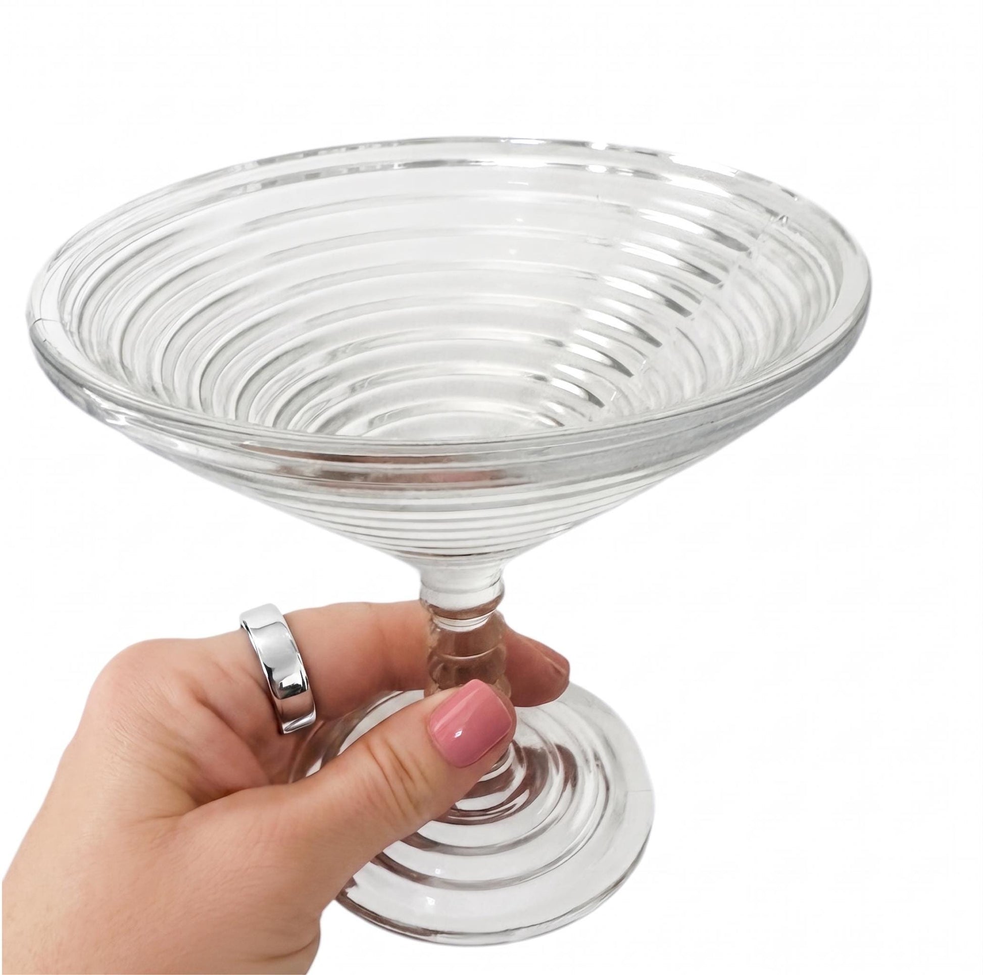 Anchor Hocking Manhattan Clear Glass Compotes, Set of 4, Depression Glass Dessert Dishes, Bar Cart Decor