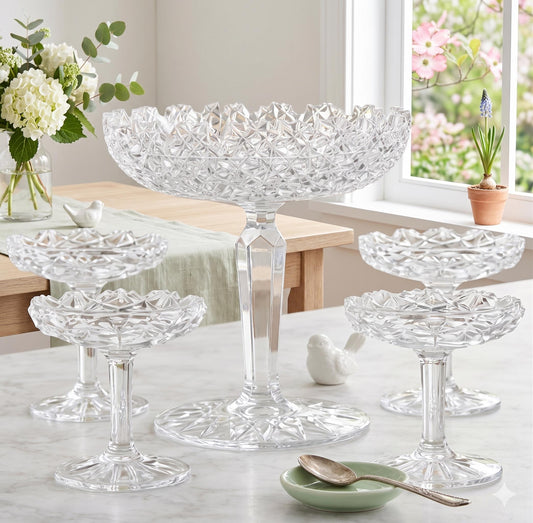 Vintage American Brilliant Period Cut Glass Compote Set, Elegant Wedding Decor & Heirloom Gift