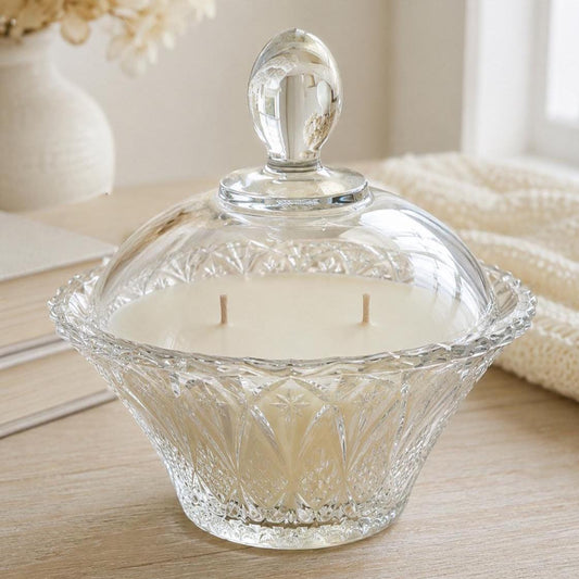 Scented Candle in Vintage Candy Dish, Mid-Century Decor