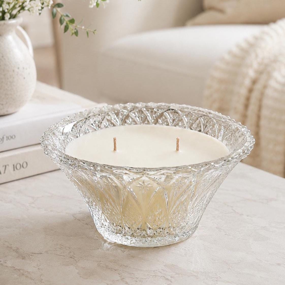 Scented Candle in Vintage Candy Dish, Mid-Century Decor