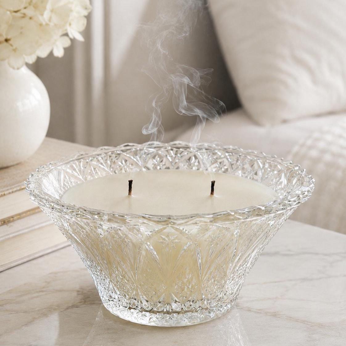 Scented Candle in Vintage Candy Dish, Mid-Century Decor